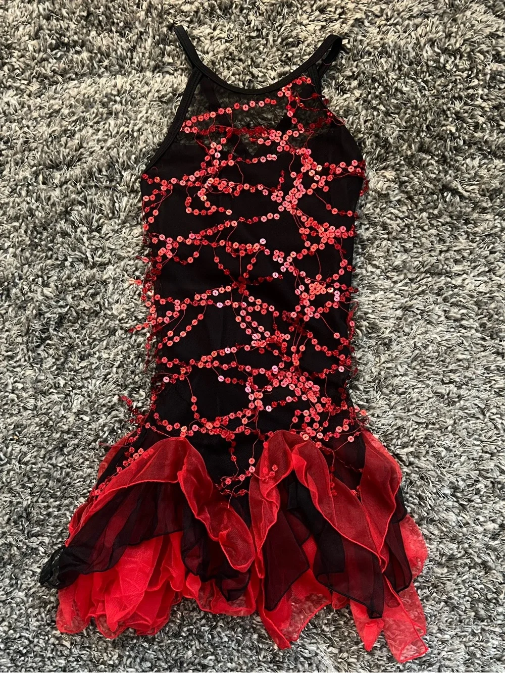 Girls' Red & Black Sequin Fringe Dance Costume